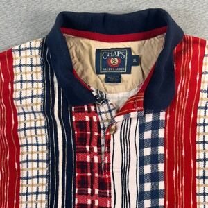 VTG Chaps Ralph Lauren‎ Polo Shirt Mens XL Abstract Stripe Short Sleeve Holiday